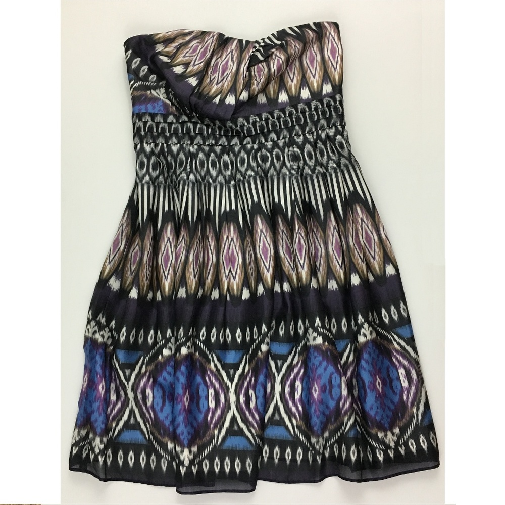 Sine Silk Strapless Ikat Print Dress